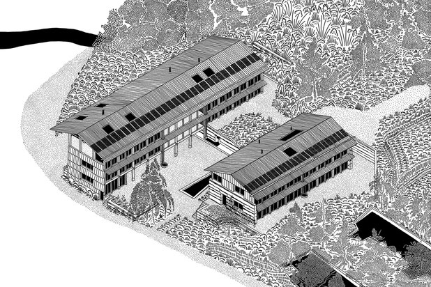 Axonométrie générale du projet-rehabilitation-logement-Job