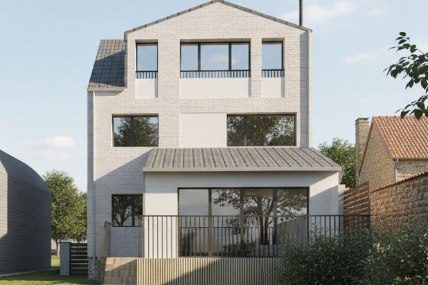 Façade côté jardin-surelevation-maison-Antony