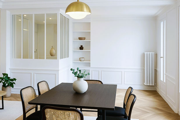 Salle à manger dans appartement rénové – projet Port-Royal Paris-renovation-appartement-Paris