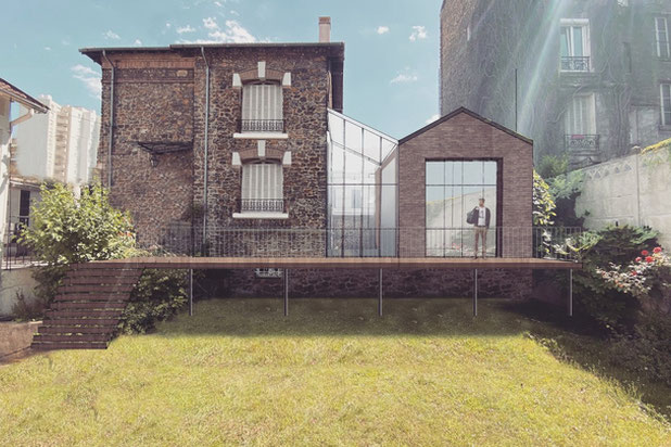 Façade jardin projet-agrandissement_extension-atelier_loft-Pantin