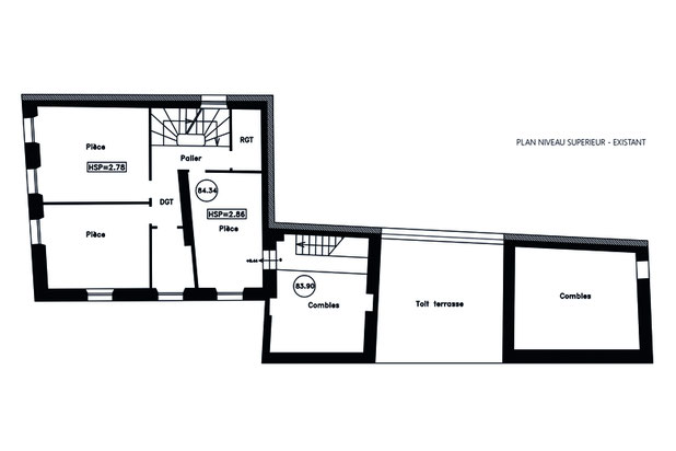Plan du 1er niveau - existant-rehabilitation-maison-Bagnolet