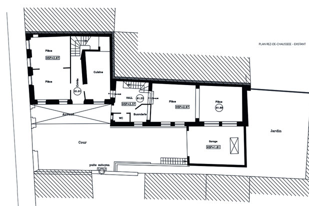 Plan du rez-de-chaussée - existant-rehabilitation-maison-Bagnolet