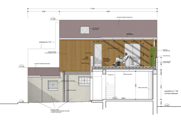Coupe longitudinale - projet-surelevation-maison-Aubervilliers