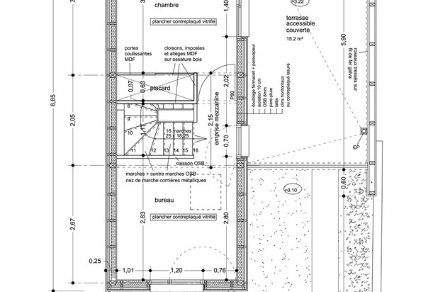 Plan du 1er niveau - projet-surelevation-maison-Aubervilliers
