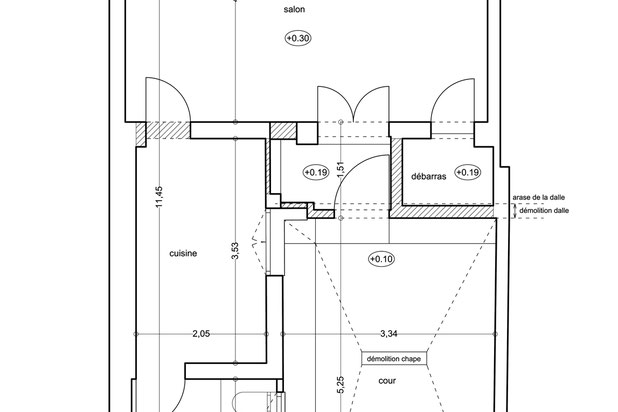 Plan du rez-de-chaussée - existant-surelevation-maison-Aubervilliers