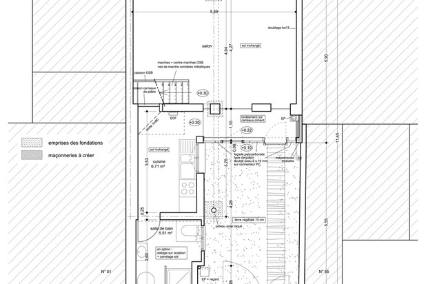 Plan du rez-de-chaussée - projet-surelevation-maison-Aubervilliers