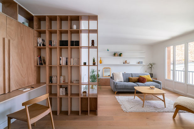 Salon et espace bureau-renovation-appartement-Colombes