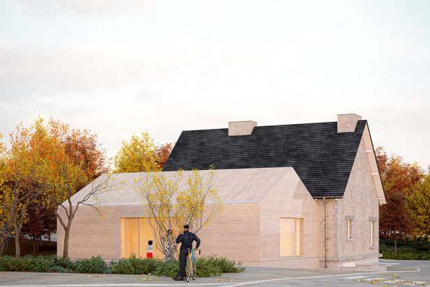 Depuis la rue-agrandissement_extension-bureaux-Le Hinglé