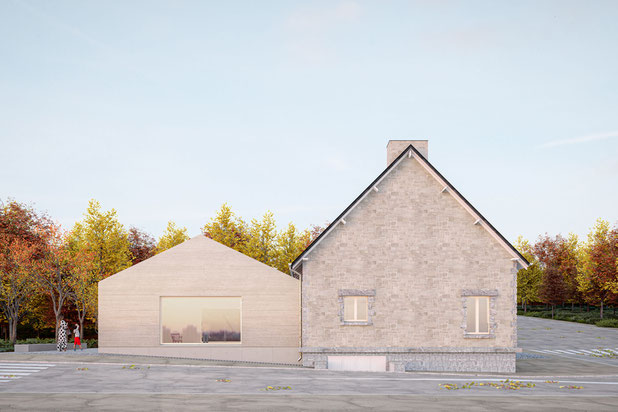 Depuis la rue-agrandissement_extension-bureaux-Le Hinglé