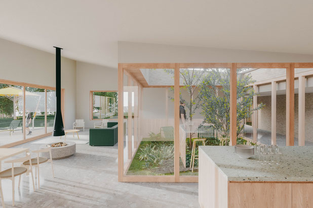 Un patio au milieu de la pièce de vie-construction-maison-Guingamp