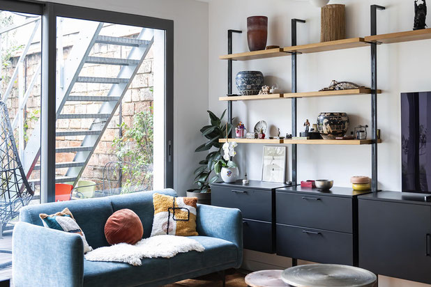 Séjour avec bibliothèque sur mesure-renovation-maison-Montreuil