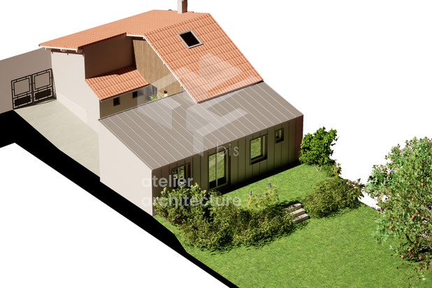 Axonométrie Projet-agrandissement_extension-maison-Choisy-le-Roi