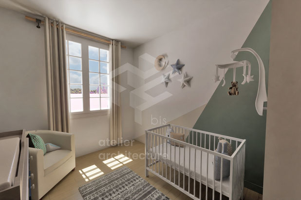 Vue 3D de la chambre bébé-agrandissement_extension-maison-Choisy-le-Roi