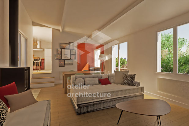 Vue 3D du séjour-agrandissement_extension-maison-Choisy-le-Roi