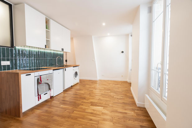 Pièce de vie et cuisine-renovation-appartement-Paris