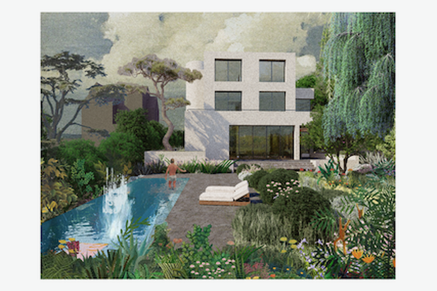 Jardin - vue sur la piscine-construction-maison-Uccle
