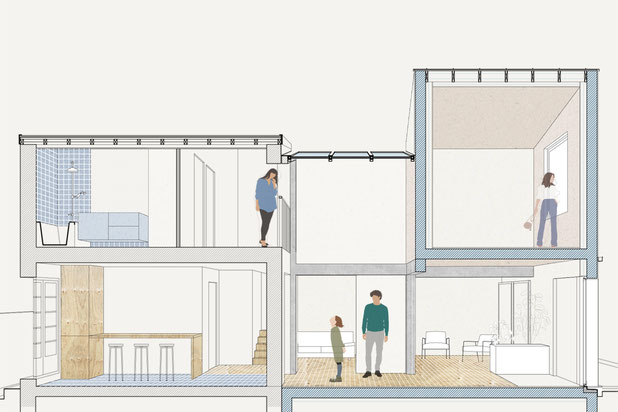Axonométrie-agrandissement_extension-maison-Bagneux