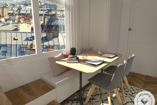 Vue de l'espace repas-renovation-appartement-Lille