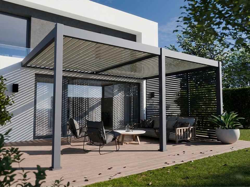 Halo 3,6x5,3m avec 3 panneaux v&eacute;nitiens 1,2m anthracite adoss&eacute;e