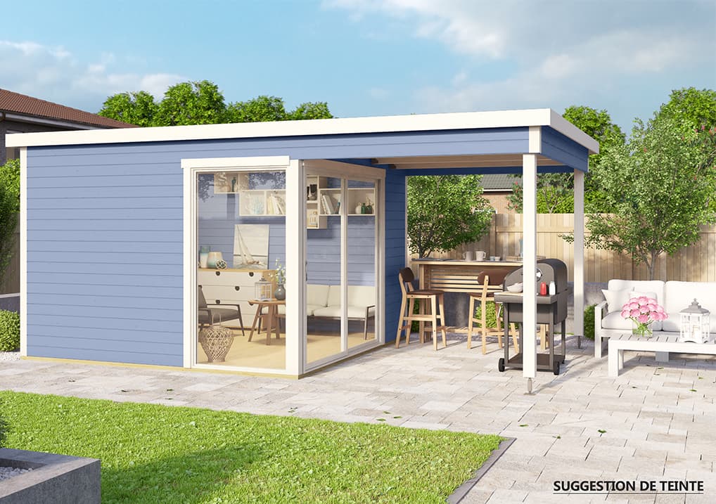 chalet jardin appentis bleu