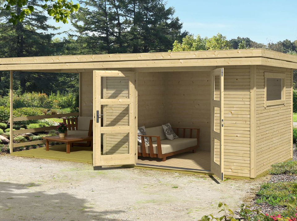 Abri de jardin WARWICK 17 - 28mm avec terrasse