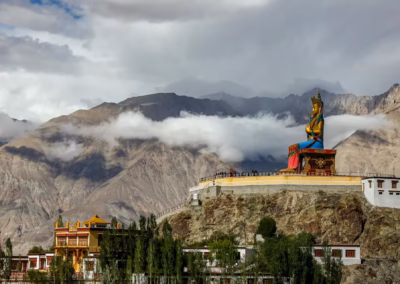 Buddhist Monastery with big statue Leh
