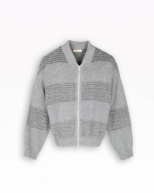 Product image: Sequined Linen Mesh Zip Cardigan