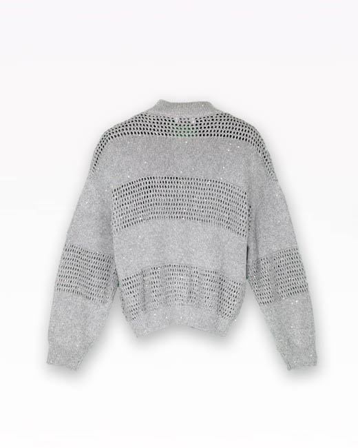 Image du produit 2: Cardigan zippé en maille ajourée de lin à sequins