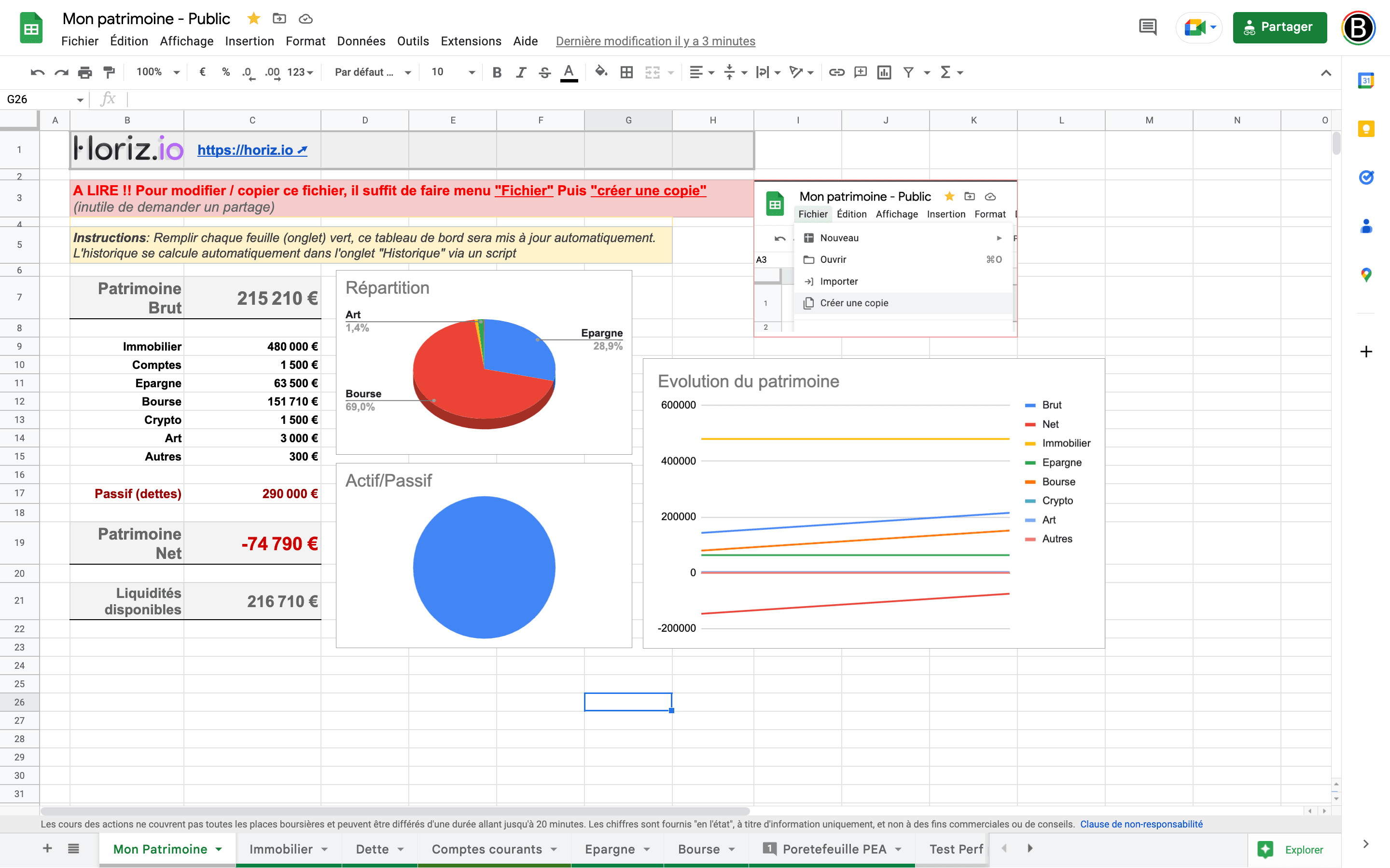 Excel de suivi de patrimoine (Google Sheet) | Horiz.io