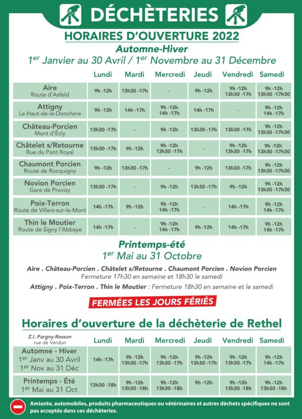 Horaires d'ouverture 2022