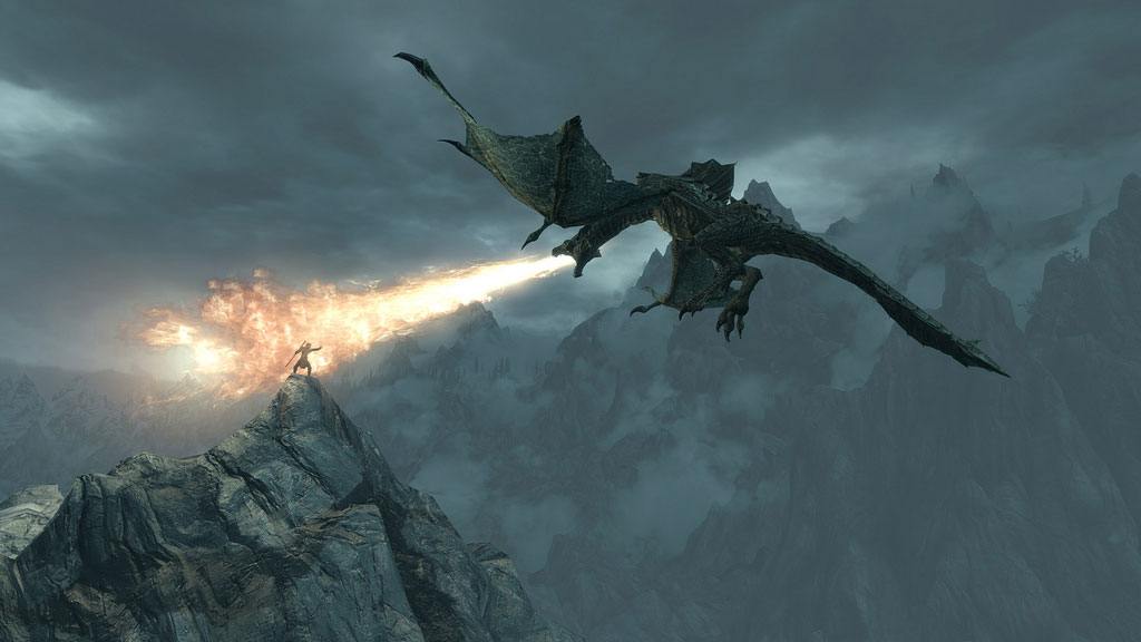 Combat contre un dragon dans TES5 Skyrim