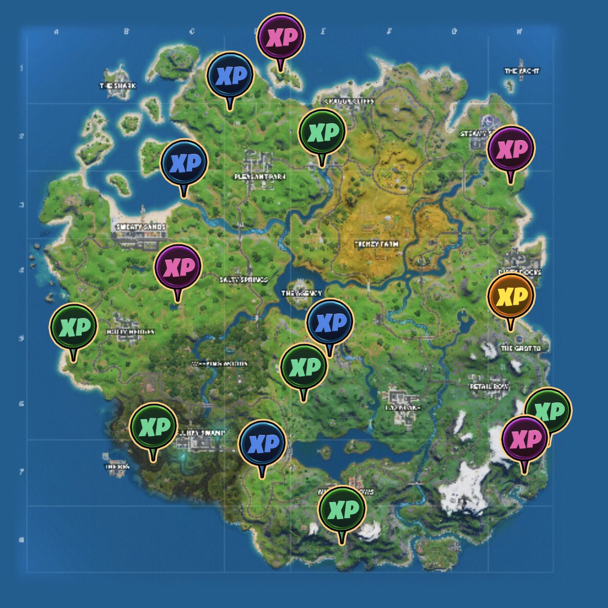Map Xp Fortnite Chapitre 3 Saison 2 Code Tous les emplacements des pièces à EXP sur Fortnite Saison 2 Chapitre 2