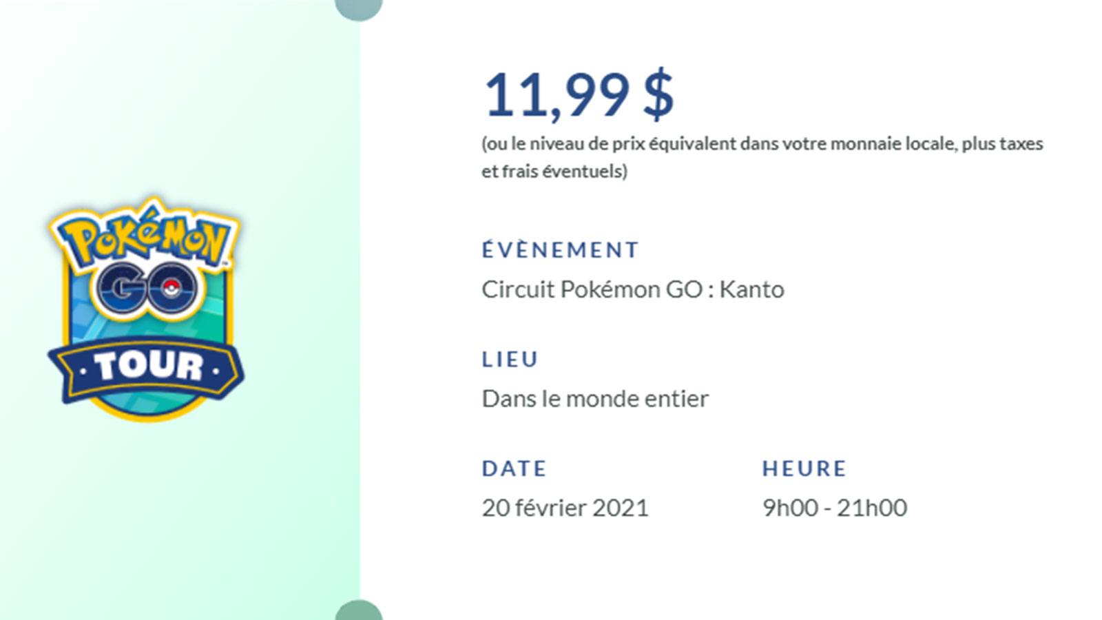 Pokémon Go Tour billet détails Niantic