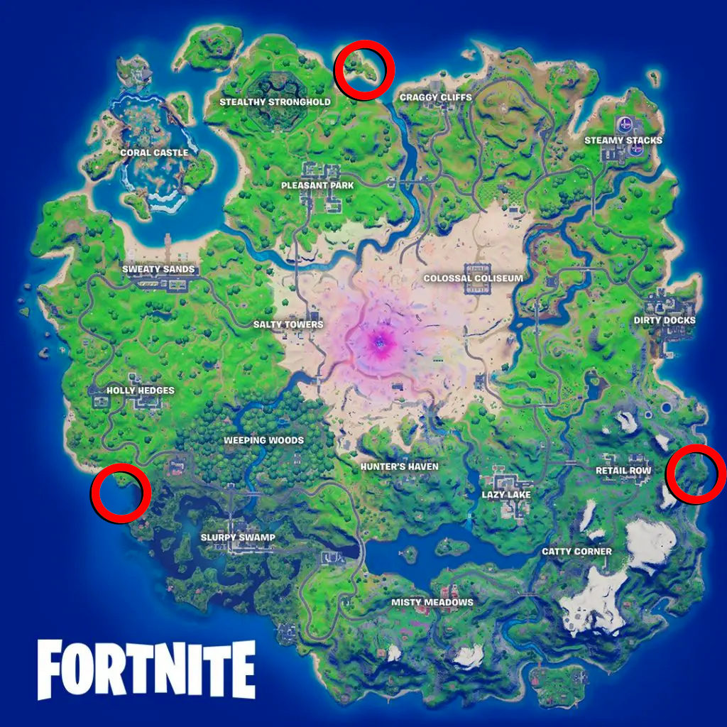 L'emplacement des différents bunkers sur Fortnite