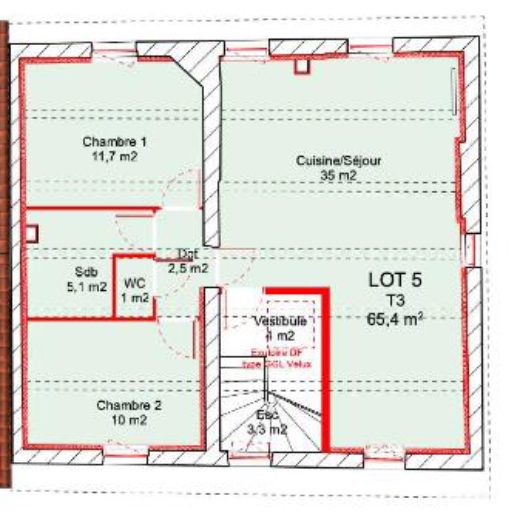 Plateau sous combles T3 - vue dégagée - traversant Gleizé 69400