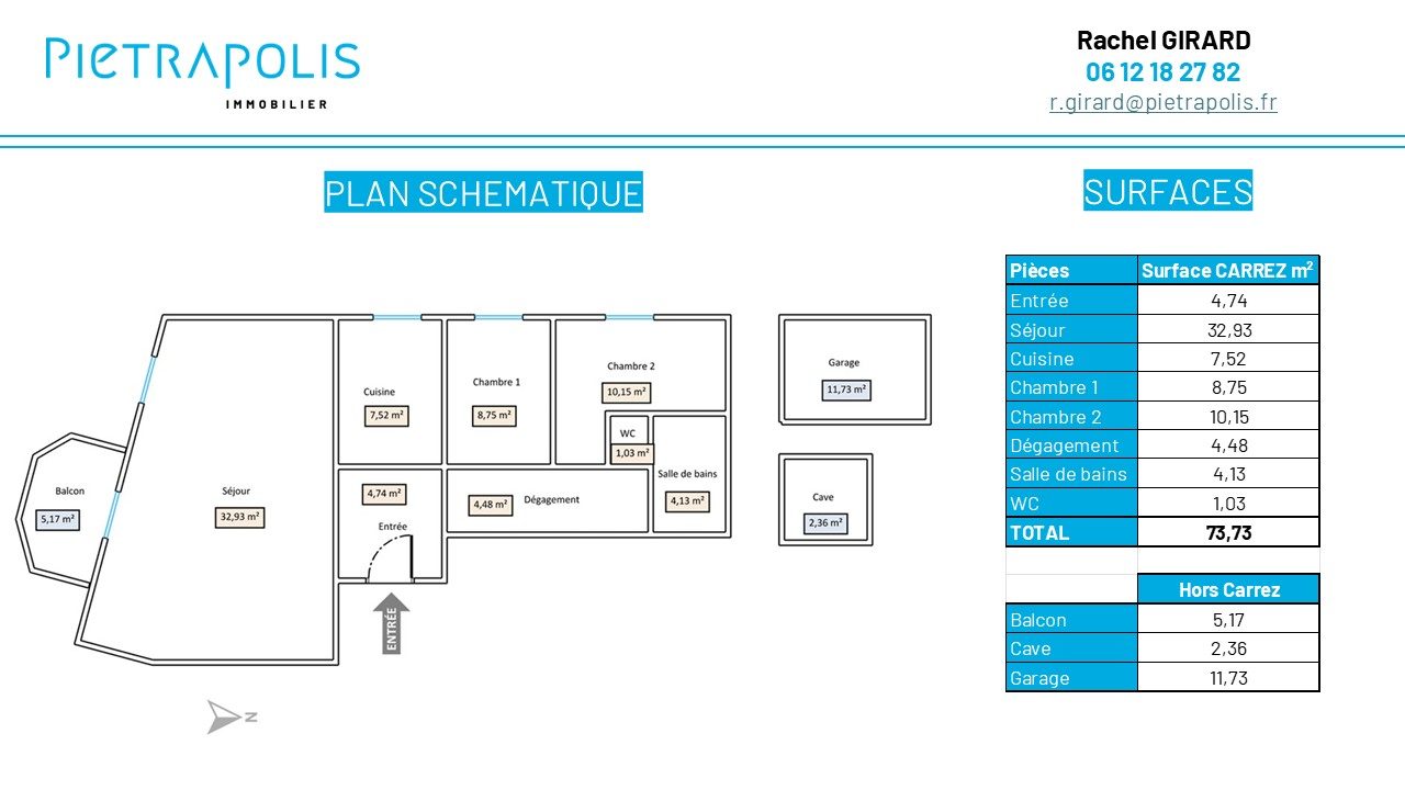 T3 de 73.73m²,  étage élevé, balcon, vue dégagée Villeurbanne 69100