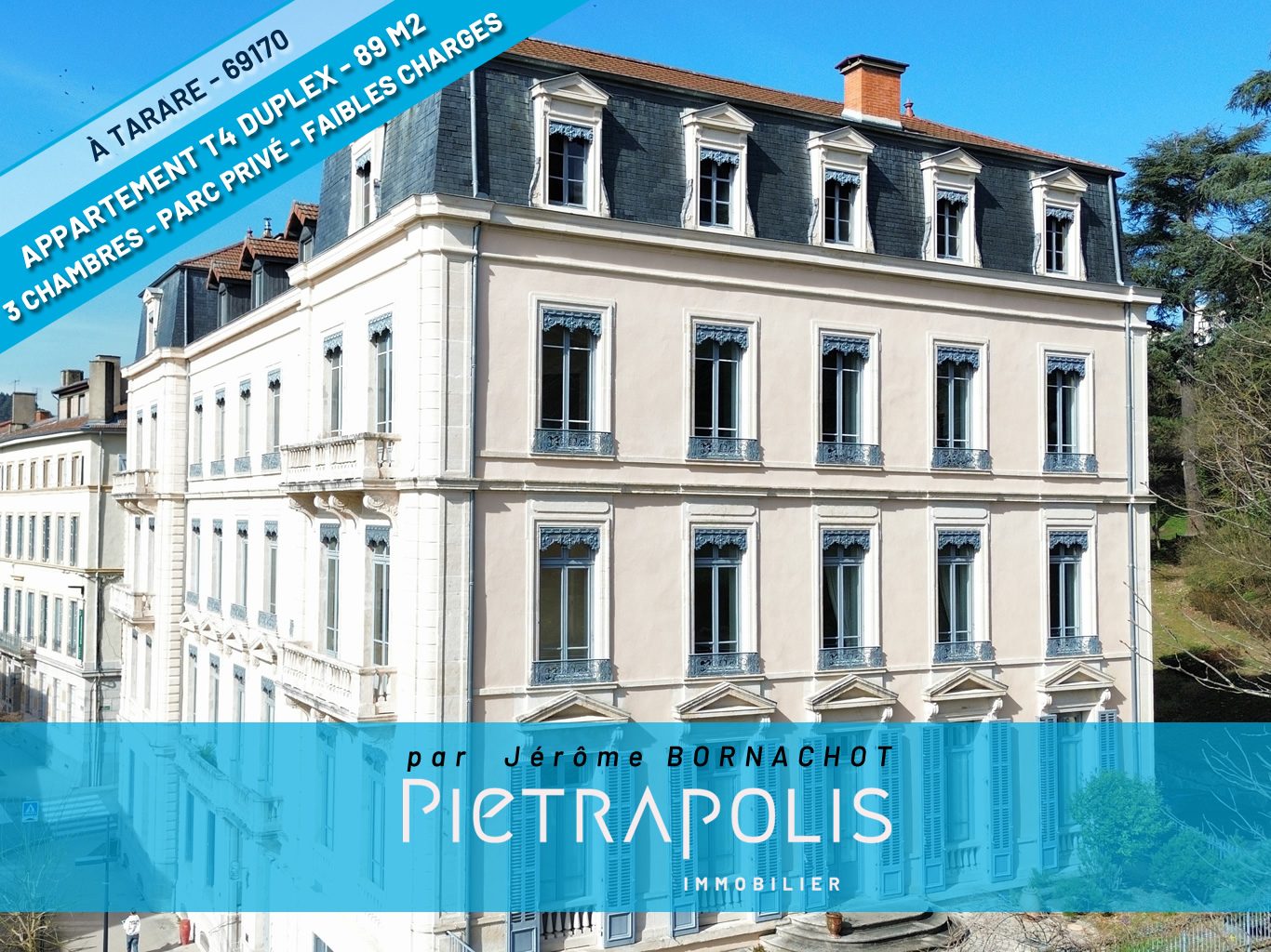 TARARE - APPARTEMENT DUPLEX T4 - 90 M2 - 3 CHAMBRES DANS IMMEUBLE MAGNIFIQUE AVEC PARC ARBORÉ DE 15000 M2