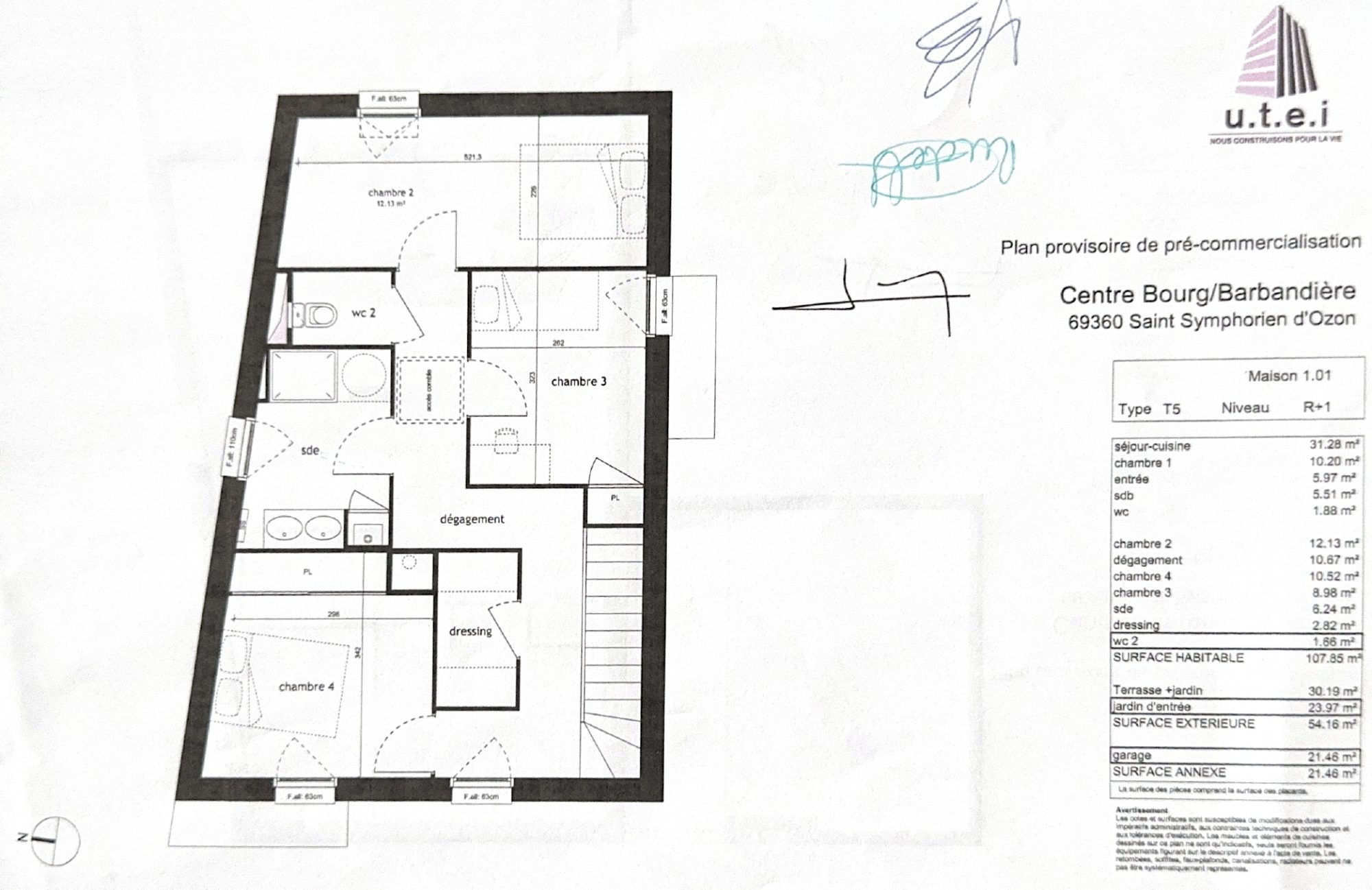 Maison de 2020 au centre ville de 110m2 - 4 chambres avec Garage et stationnement. Saint Symphorien d'Ozon 69360