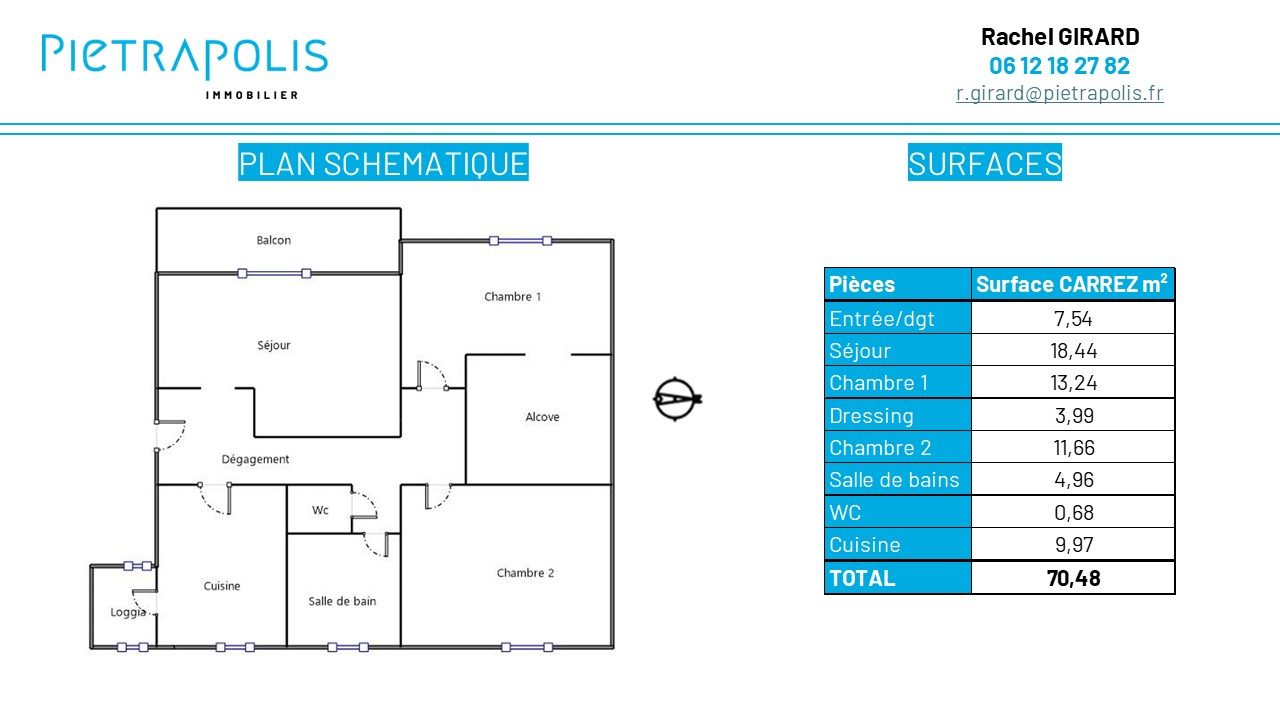 T3 de 70m² lumineux traversant avec balcon et parking Bron 69500
