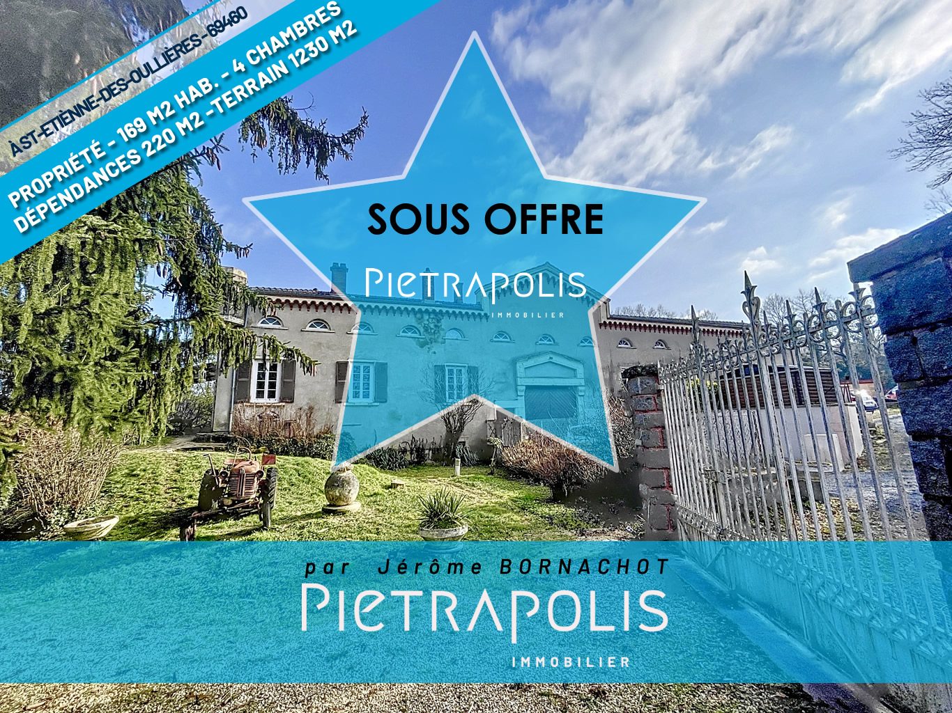 RARE À 69460 SAINT-ÉTIENNE-DES-OULLIÈRES ! Propriété XIXème - 167 M2 sur ss-sol complet - 4 CH  - Terrain de 1230 M2