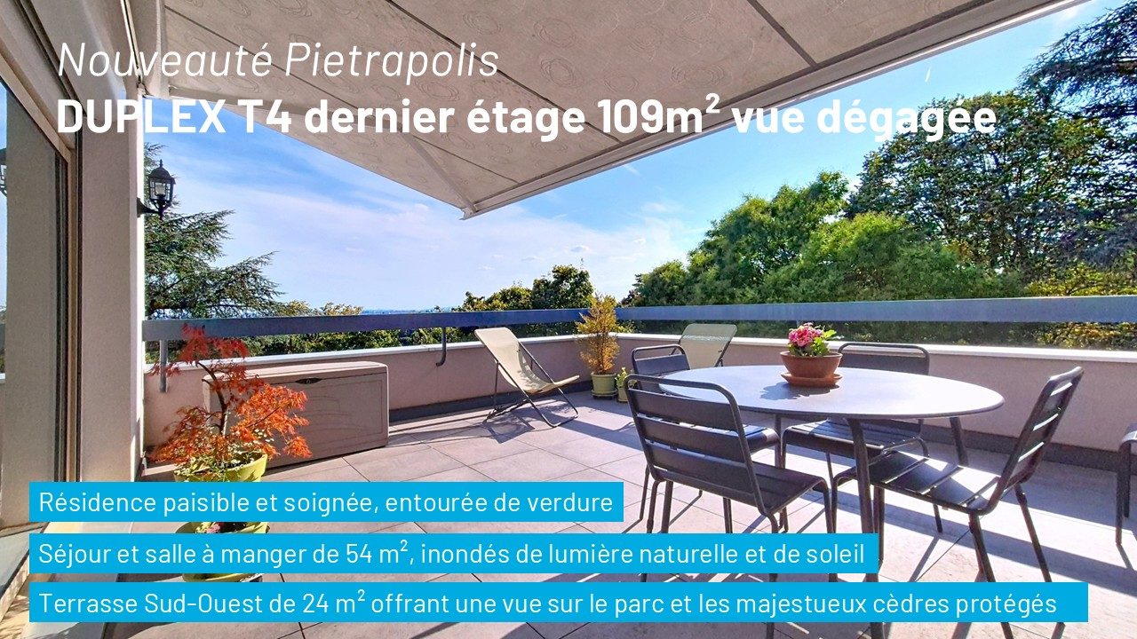 Cadre verdoyant – T4 Duplex 109m² avec grand séjour et terrasse sans vis-à-vis