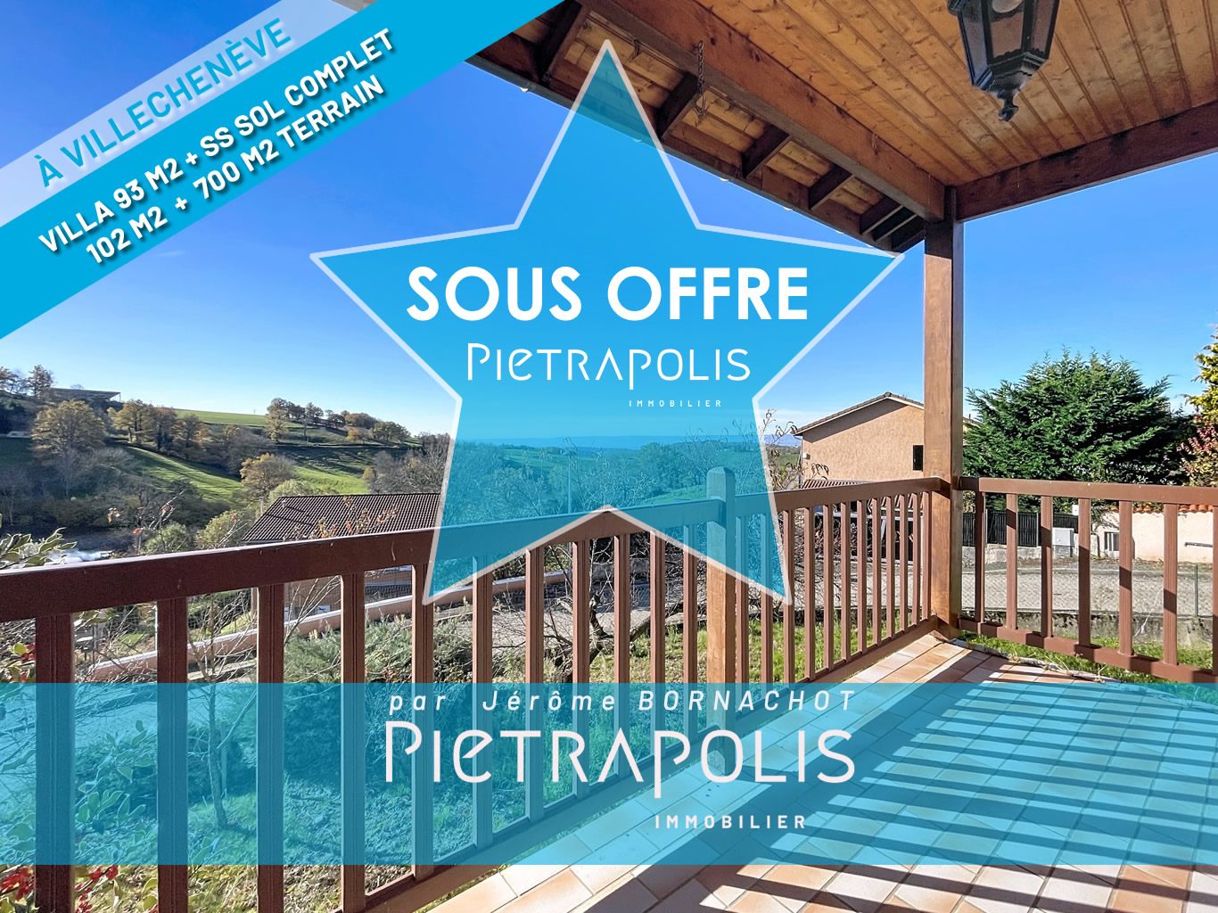 Villa plain-pied de 93 m2 à Villechenève – 3 chambres, sous-sol complet de 102 m2 avec vue panoramique