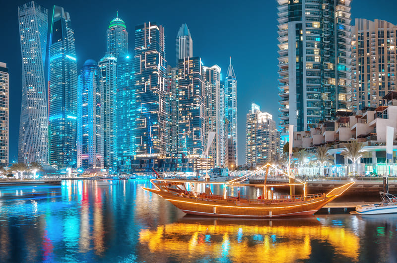 Traditional Arabian Dhow at Night