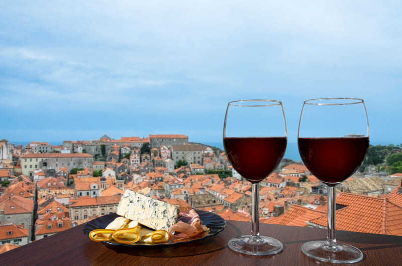 Red Wine with view of Dubrovnik