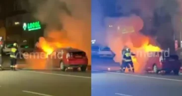 Пламя на одной из улиц Кишинёва: автомобиль загорелся в результате ДТП