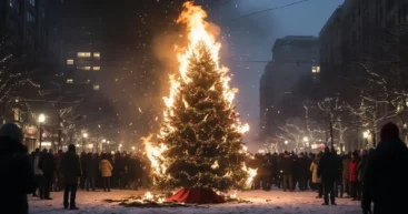 В Грузии новогодняя ёлка сгорела во время церемонии зажжения огней