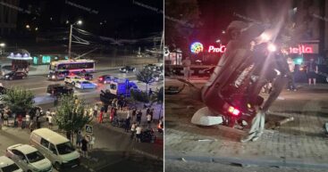 В Кишинёве у цирка произошло серьёзное ДТП: перевернулась машина, трое пострадавших доставили в больницу