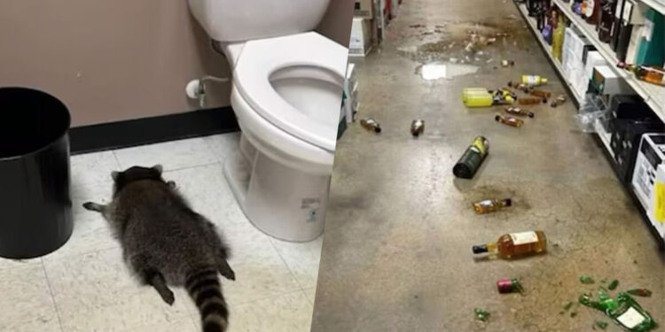 Енот разгромил алкомаркет в США и уснул в туалете