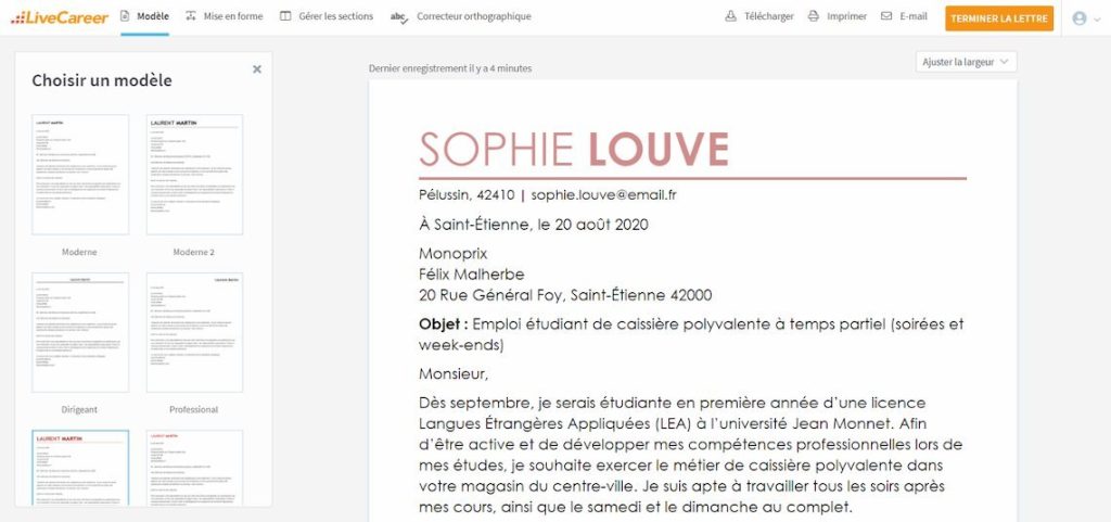 Enregistrer 4 lettres