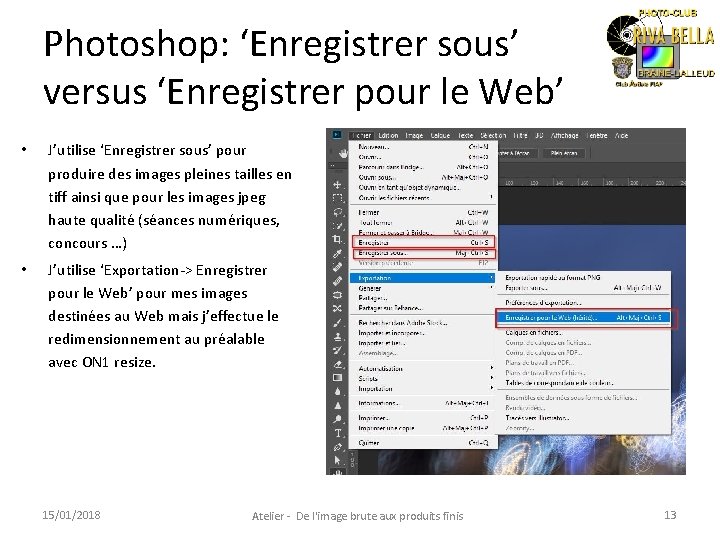 Enregistrer pour le web photoshop